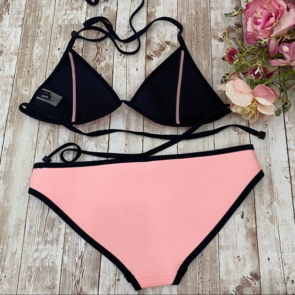 TRIANGL Swimwear Pink/Black Neoprene Triangle Bikini Swim Set Size S/L - Picture 8 of 14
